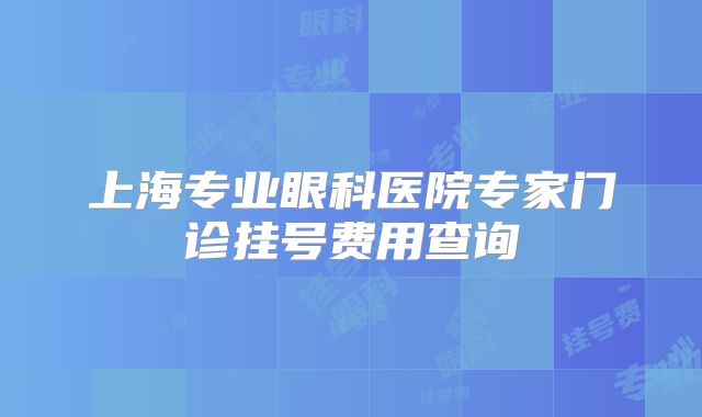 上海专业眼科医院专家门诊挂号费用查询