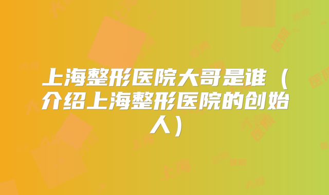 上海整形医院大哥是谁（介绍上海整形医院的创始人）