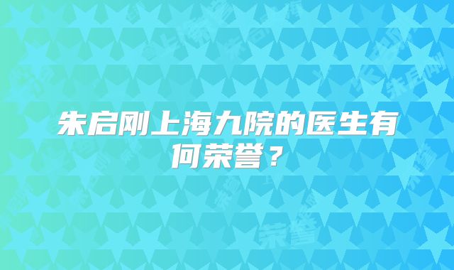 朱启刚上海九院的医生有何荣誉？