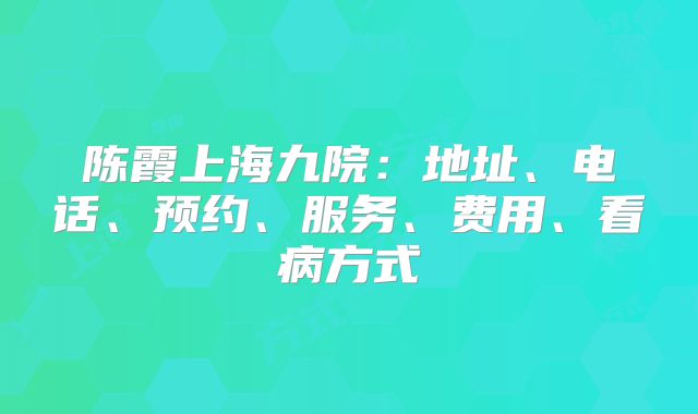 陈霞上海九院：地址、电话、预约、服务、费用、看病方式