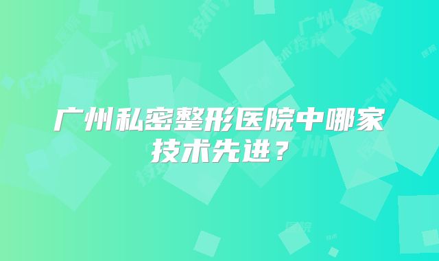 广州私密整形医院中哪家技术先进？