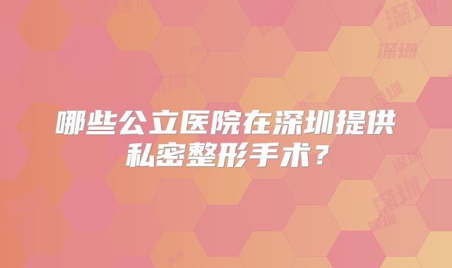 哪些公立医院在深圳提供私密整形手术？
