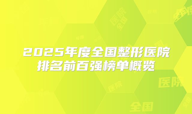 2025年度全国整形医院排名前百强榜单概览