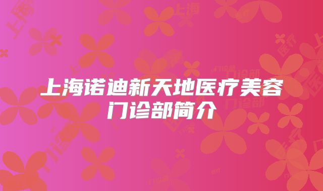 上海诺迪新天地医疗美容门诊部简介
