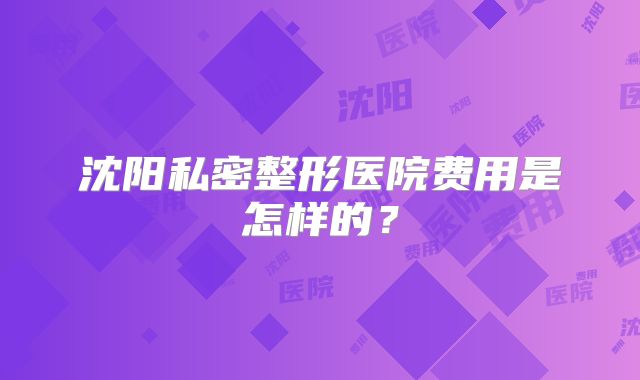 沈阳私密整形医院费用是怎样的？