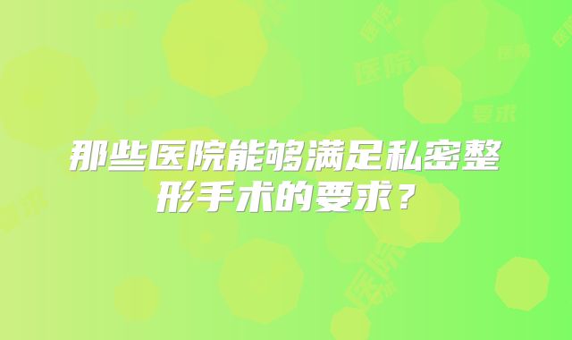 那些医院能够满足私密整形手术的要求？