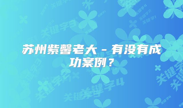 苏州紫馨老大－有没有成功案例？