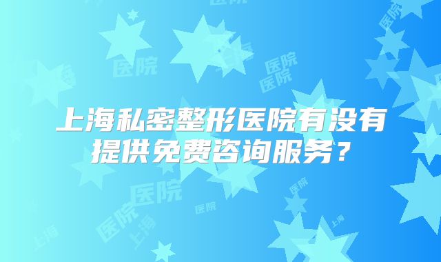 上海私密整形医院有没有提供免费咨询服务？