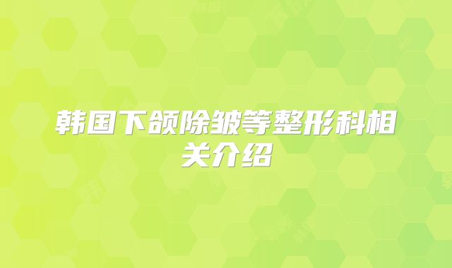 韩国下颌除皱等整形科相关介绍