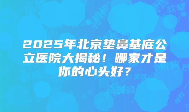 2025年北京垫鼻基底公立医院大揭秘！哪家才是你的心头好？