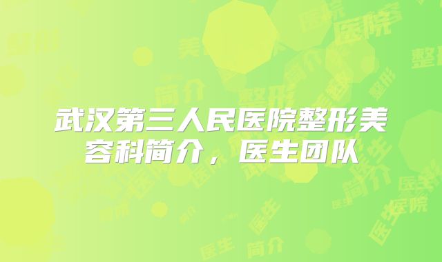 武汉第三人民医院整形美容科简介，医生团队