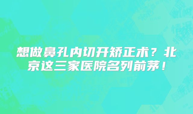 想做鼻孔内切开矫正术？北京这三家医院名列前茅！