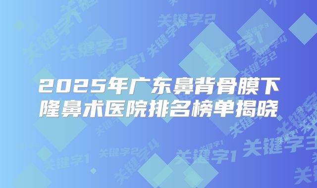 2025年广东鼻背骨膜下隆鼻术医院排名榜单揭晓