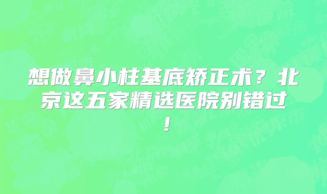 想做鼻小柱基底矫正术？北京这五家精选医院别错过！