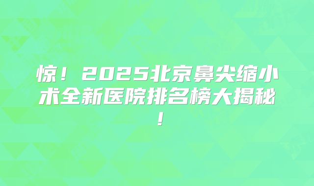 惊！2025北京鼻尖缩小术全新医院排名榜大揭秘！