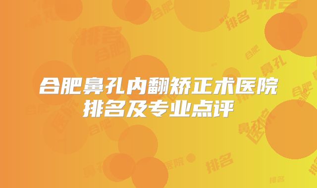 合肥鼻孔内翻矫正术医院排名及专业点评