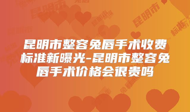 昆明市整容兔唇手术收费标准新曝光-昆明市整容兔唇手术价格会很贵吗