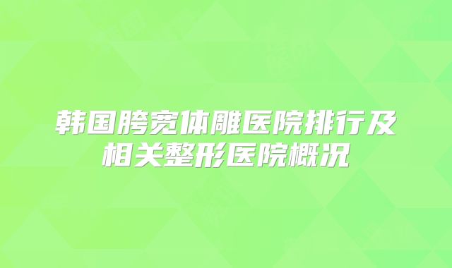 韩国胯宽体雕医院排行及相关整形医院概况