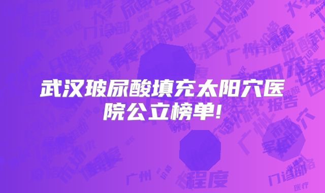 武汉玻尿酸填充太阳穴医院公立榜单!