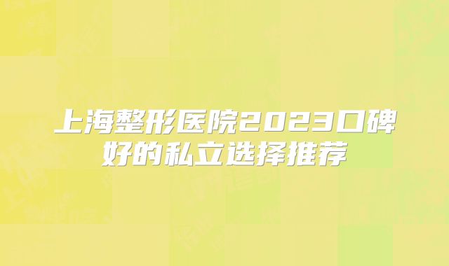 上海整形医院2023口碑好的私立选择推荐
