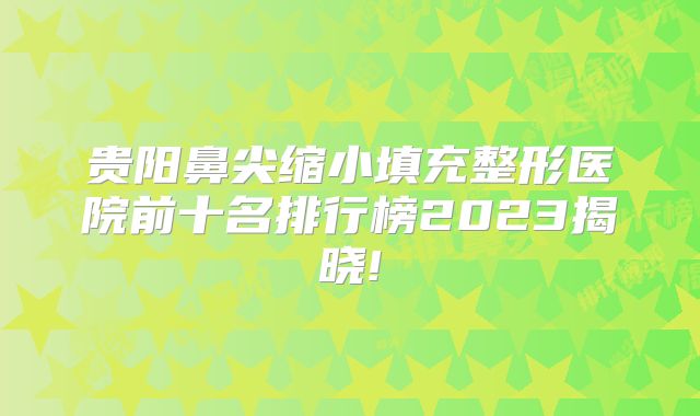 贵阳鼻尖缩小填充整形医院前十名排行榜2023揭晓!
