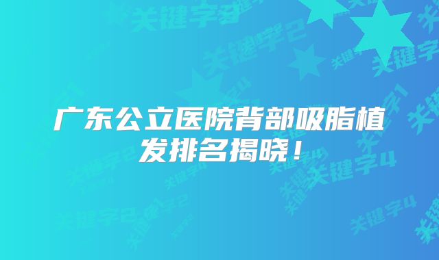 广东公立医院背部吸脂植发排名揭晓！