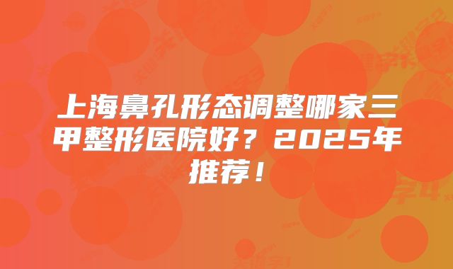 上海鼻孔形态调整哪家三甲整形医院好？2025年推荐！
