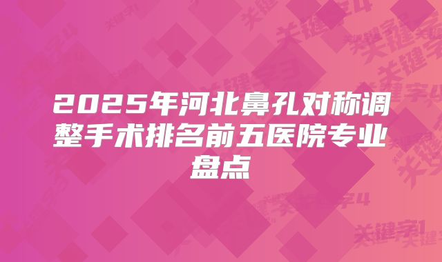 2025年河北鼻孔对称调整手术排名前五医院专业盘点